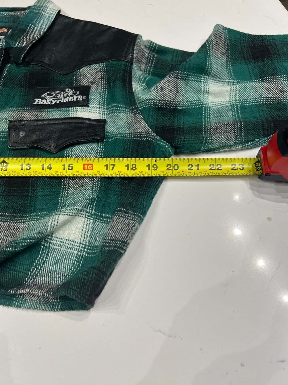 Easyriders Vintage Plaid Flannel Leather Trim Tie Front Cropped Shirt Size L - Picture 4 of 8